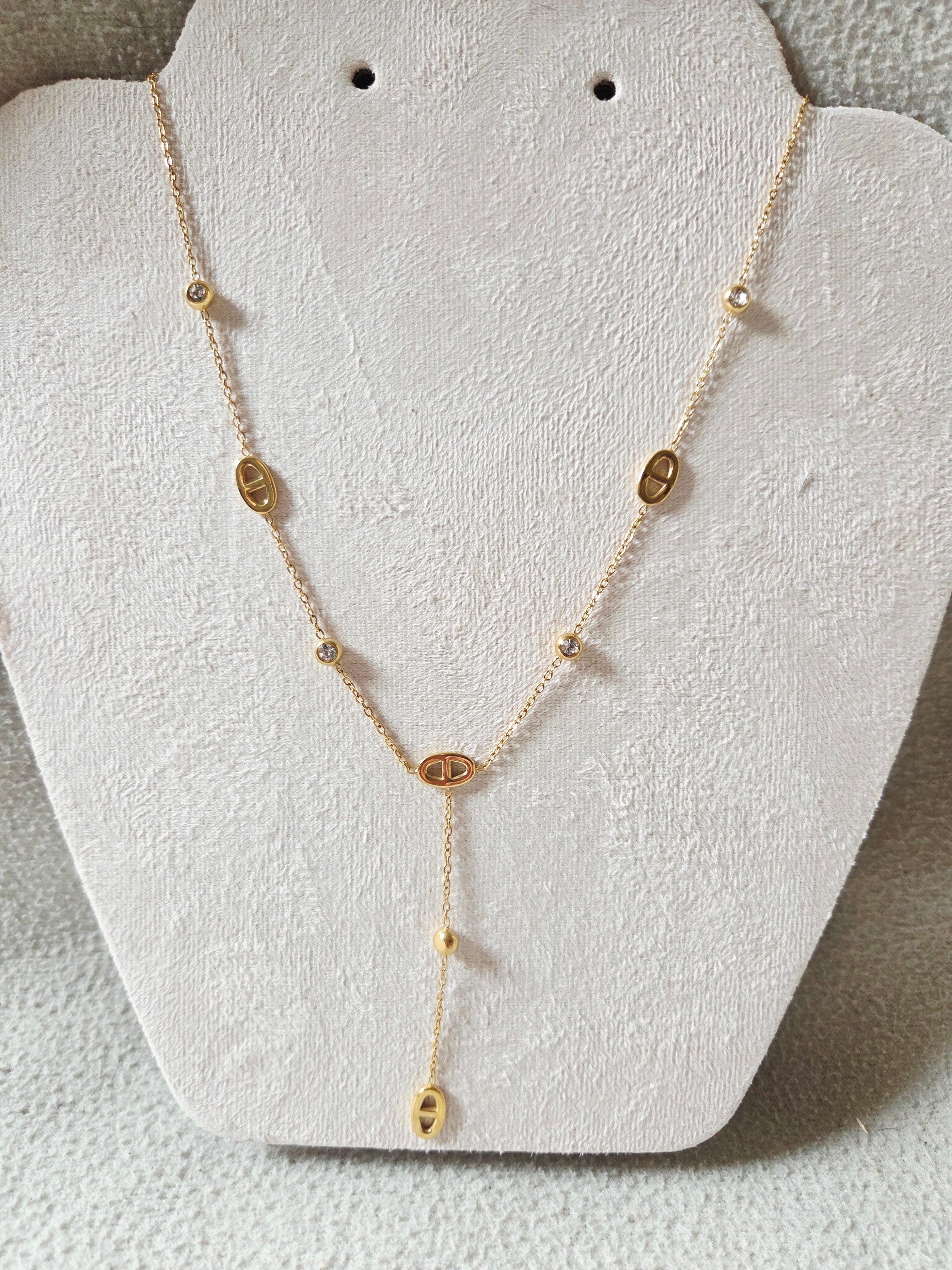 Collier Rosie en forme de Y Ovale & Strass