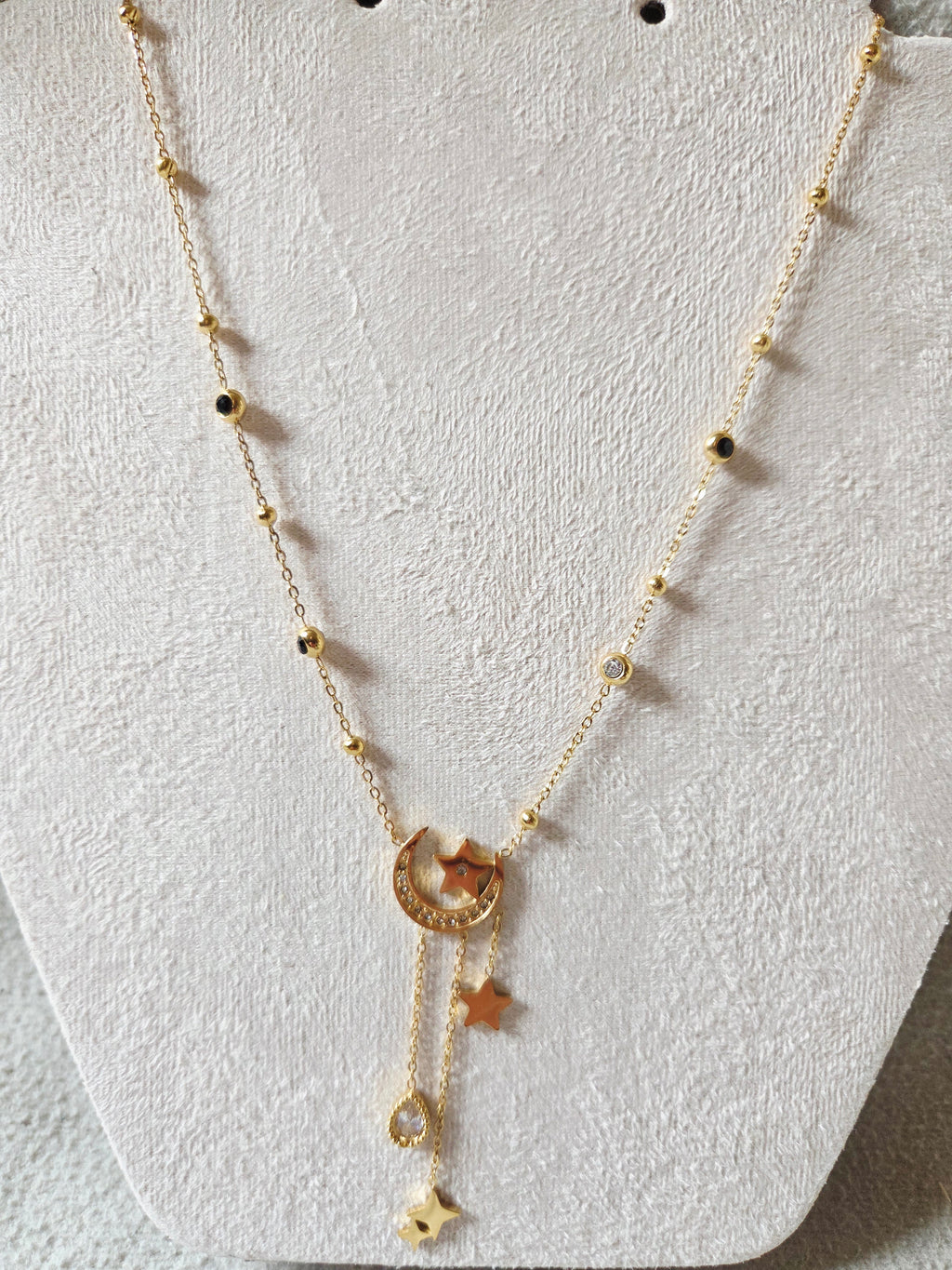 Collier doré Céleste lune et étoiles en acier inoxydable