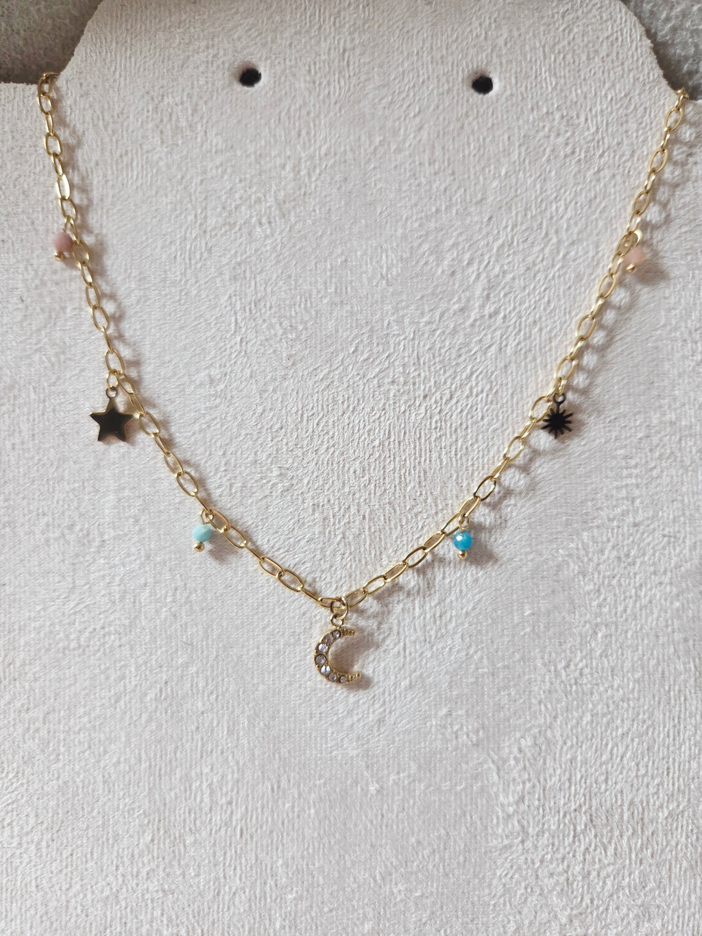 Collier Lilly  multicharms en forme de lune et d'étoile