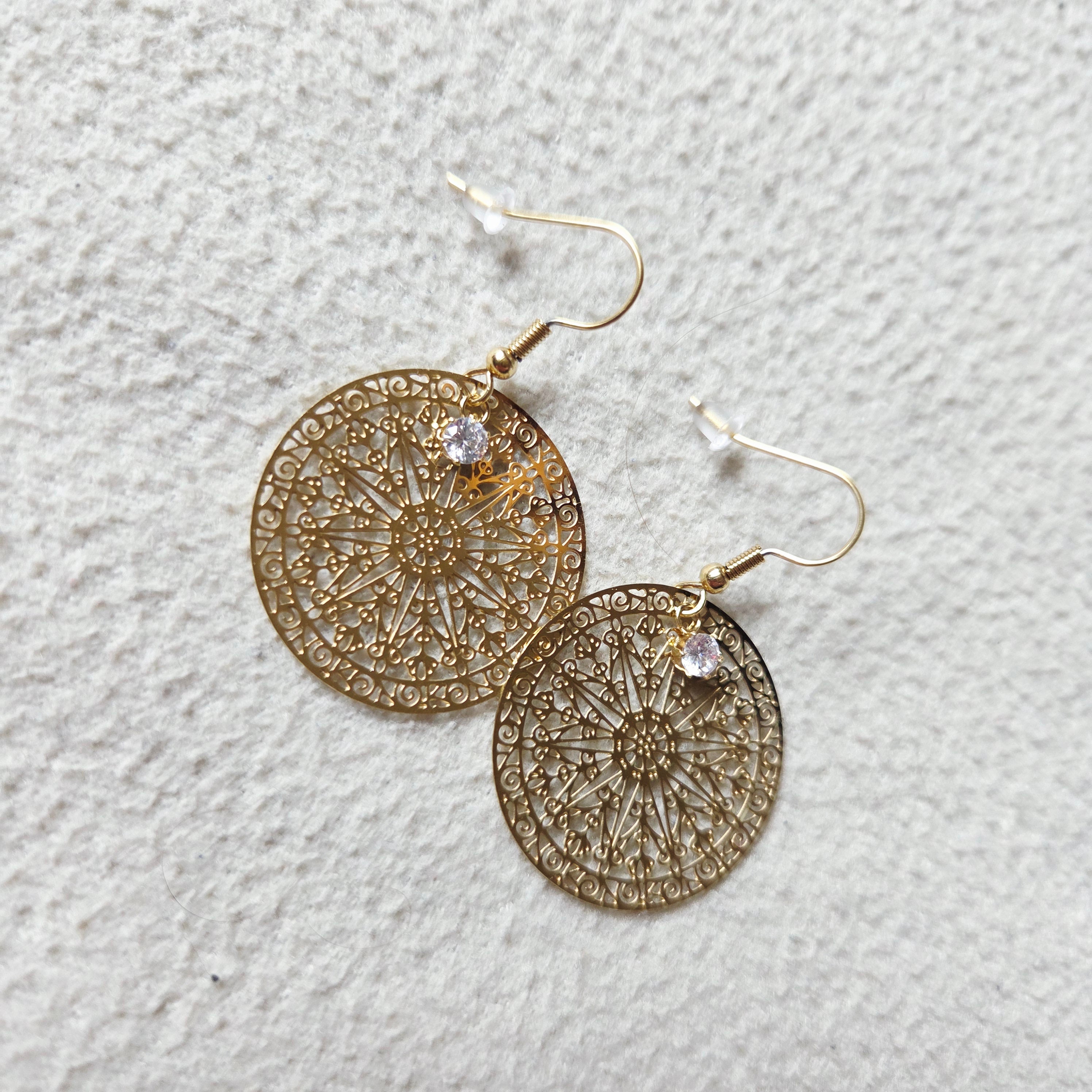 Boucles d’oreilles dorées ajourées avec strass Maylis
