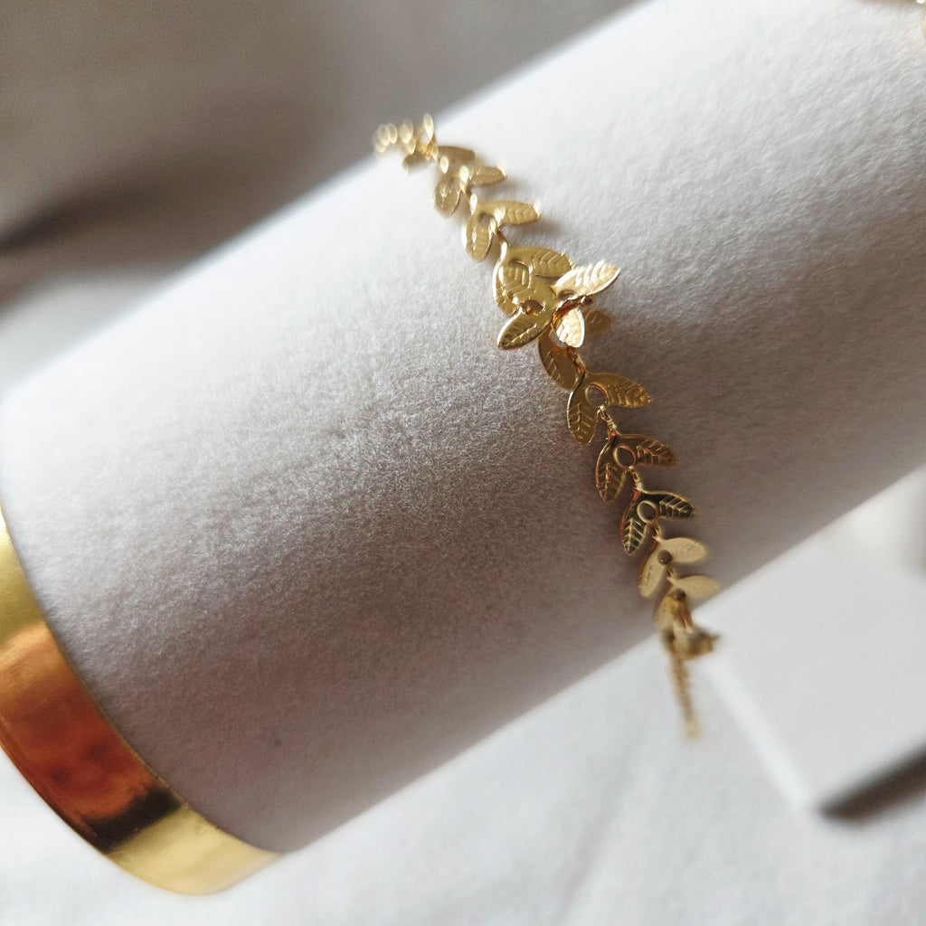 Bracelet Feuilles Doré  Cœurs Charms Élégant Ayla
