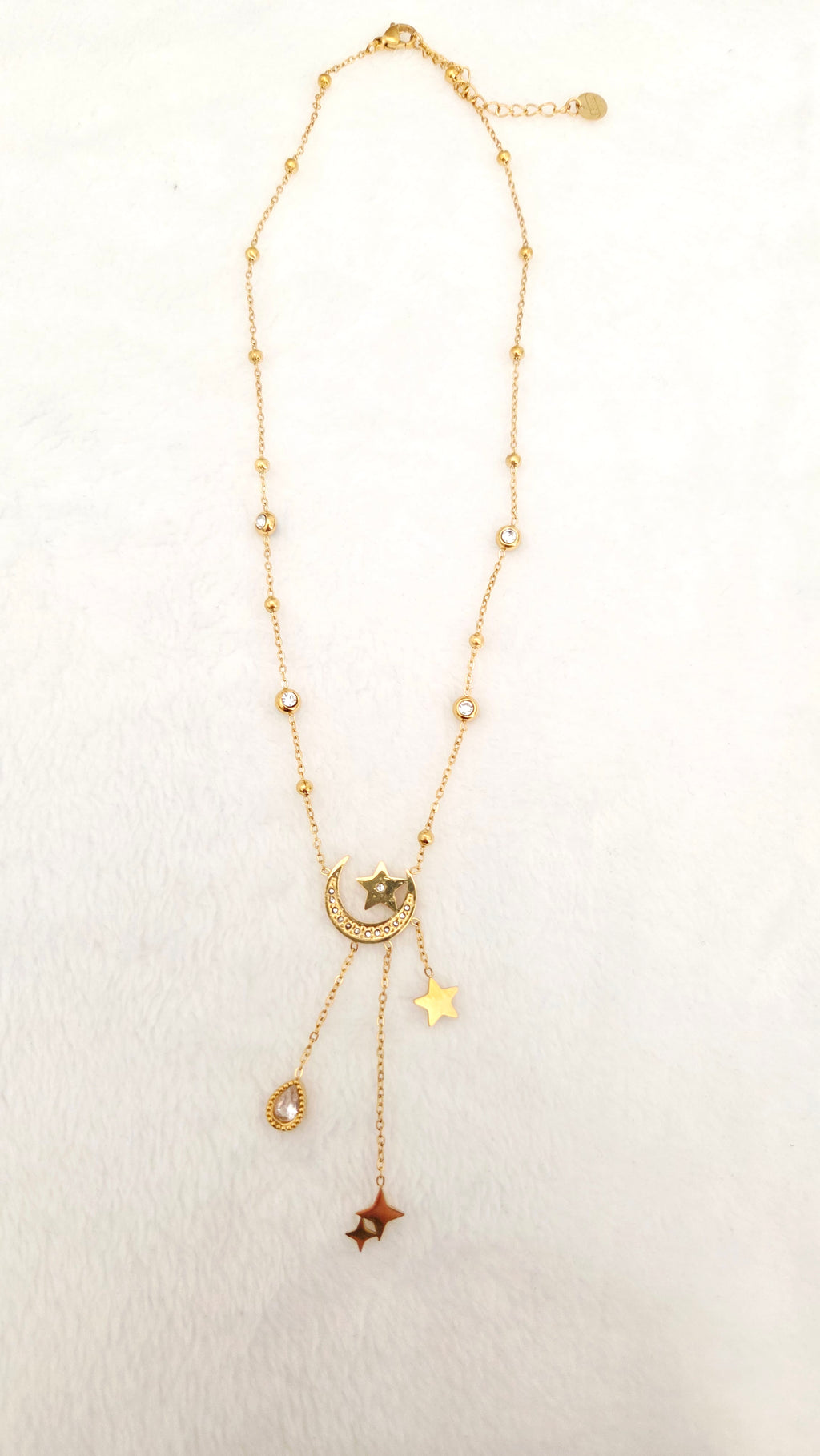 Collier doré Céleste lune et étoiles en acier inoxydable
