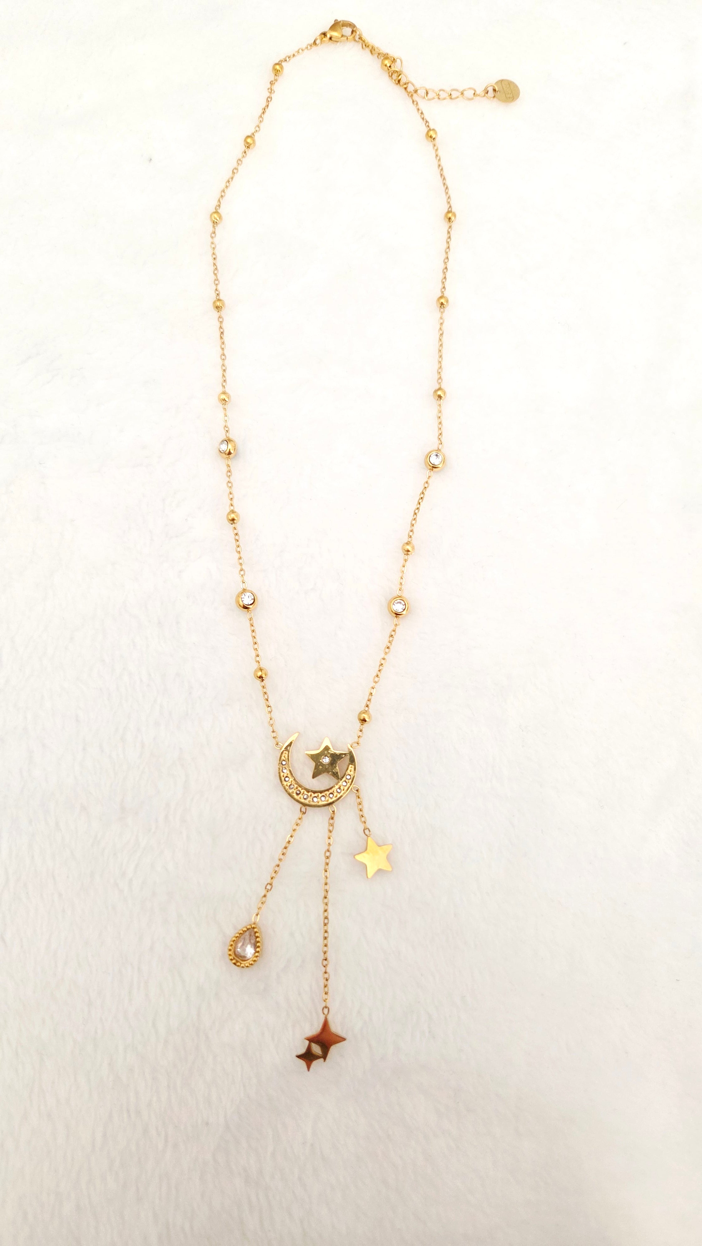 Collier doré Céleste lune et étoiles en acier inoxydable