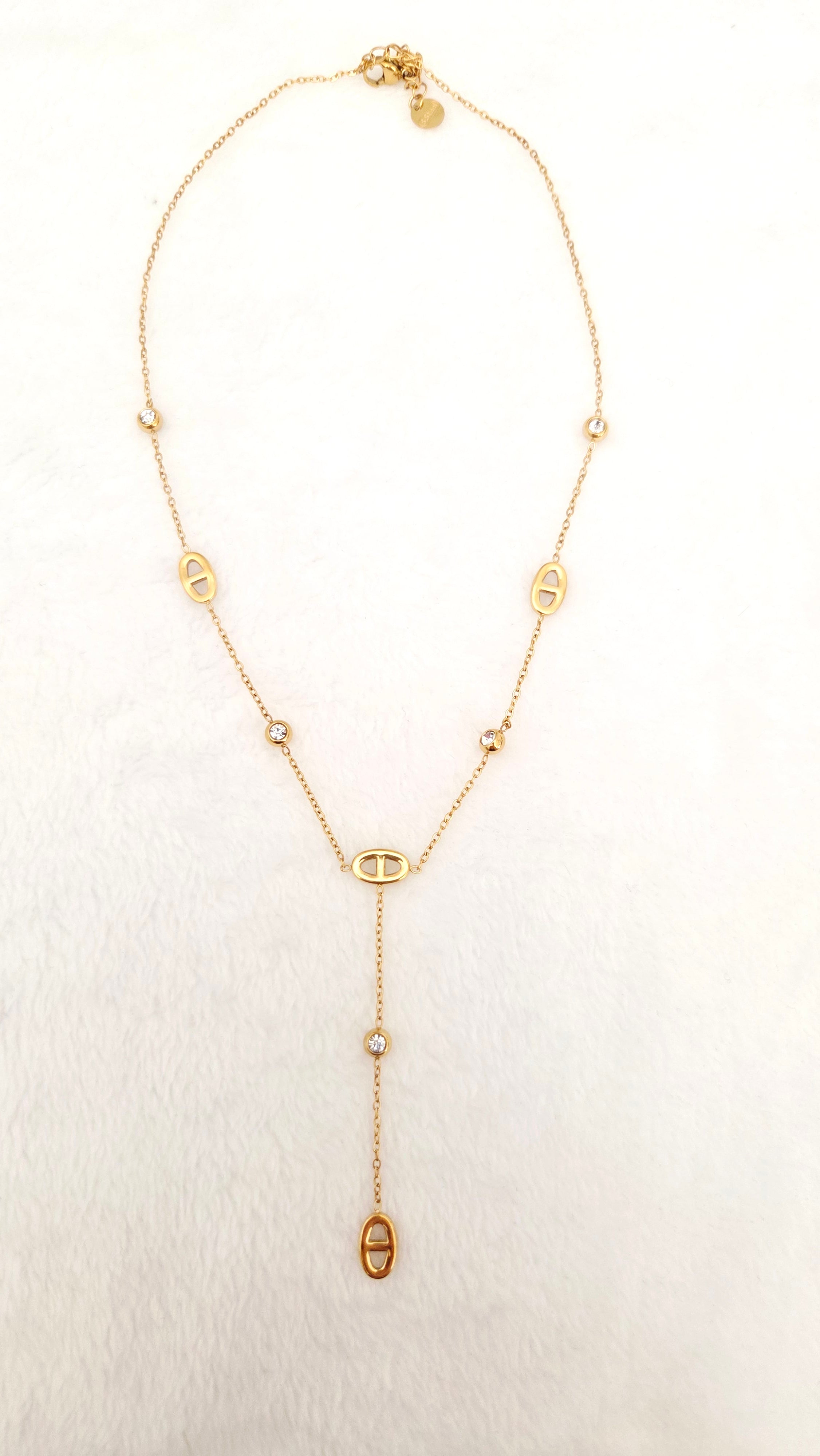 Collier Rosie en forme de Y Ovale & Strass