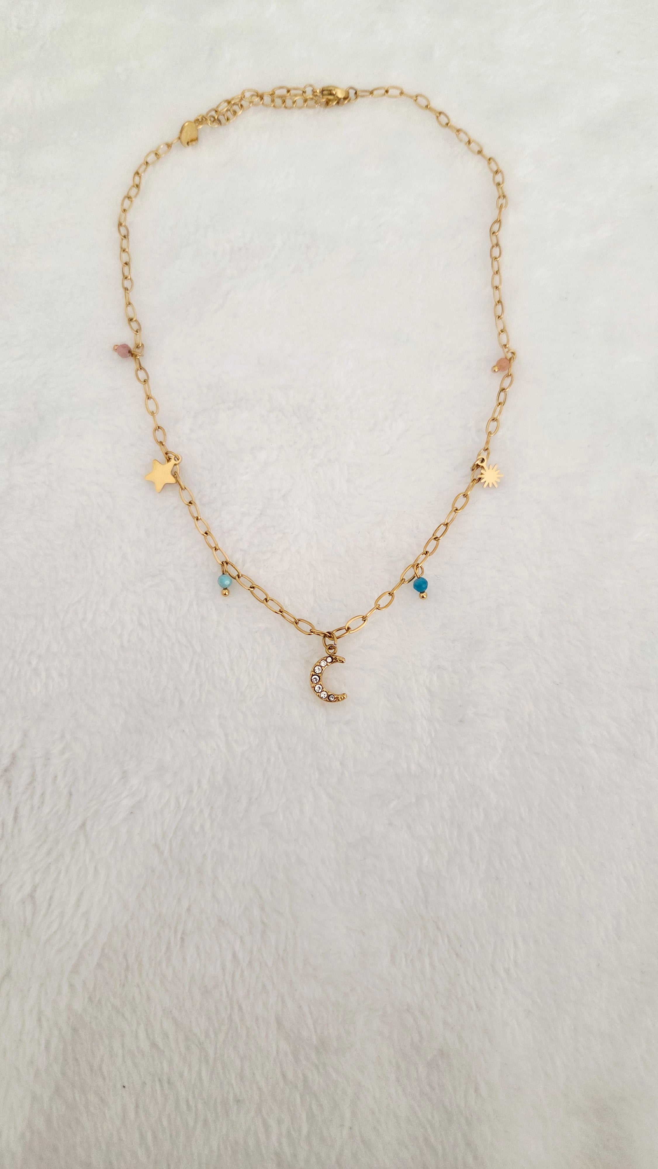Collier Lilly  multicharms en forme de lune et d'étoile