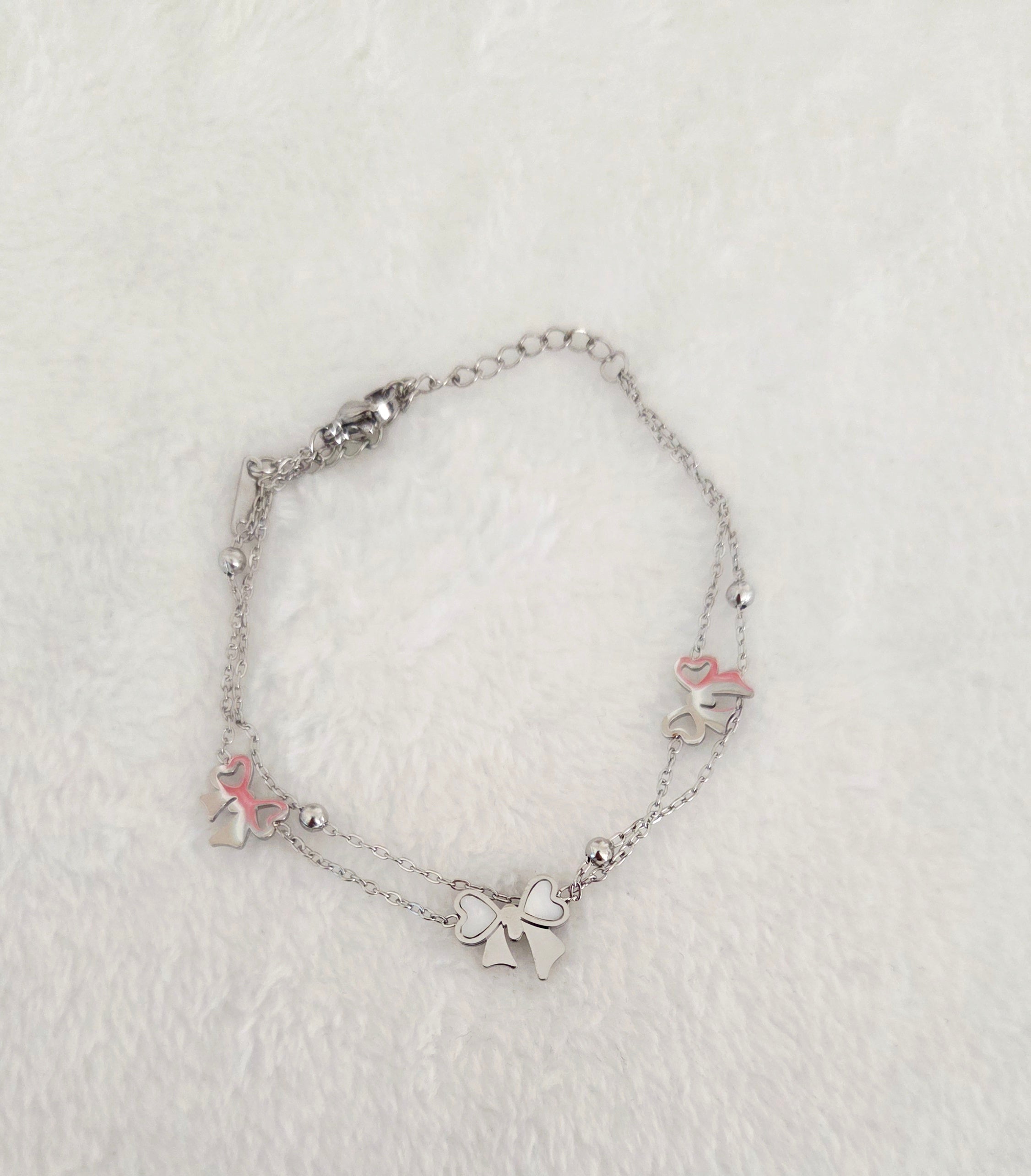 Bracelet Double Chaîne Charms Cœur & Nœud