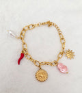 Bracelet Charms Doré – Soleil, Cœur et Perles