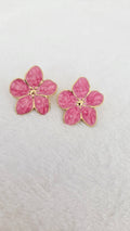 Boucles d’Oreilles Fleur Émaillée – Rose - Doré