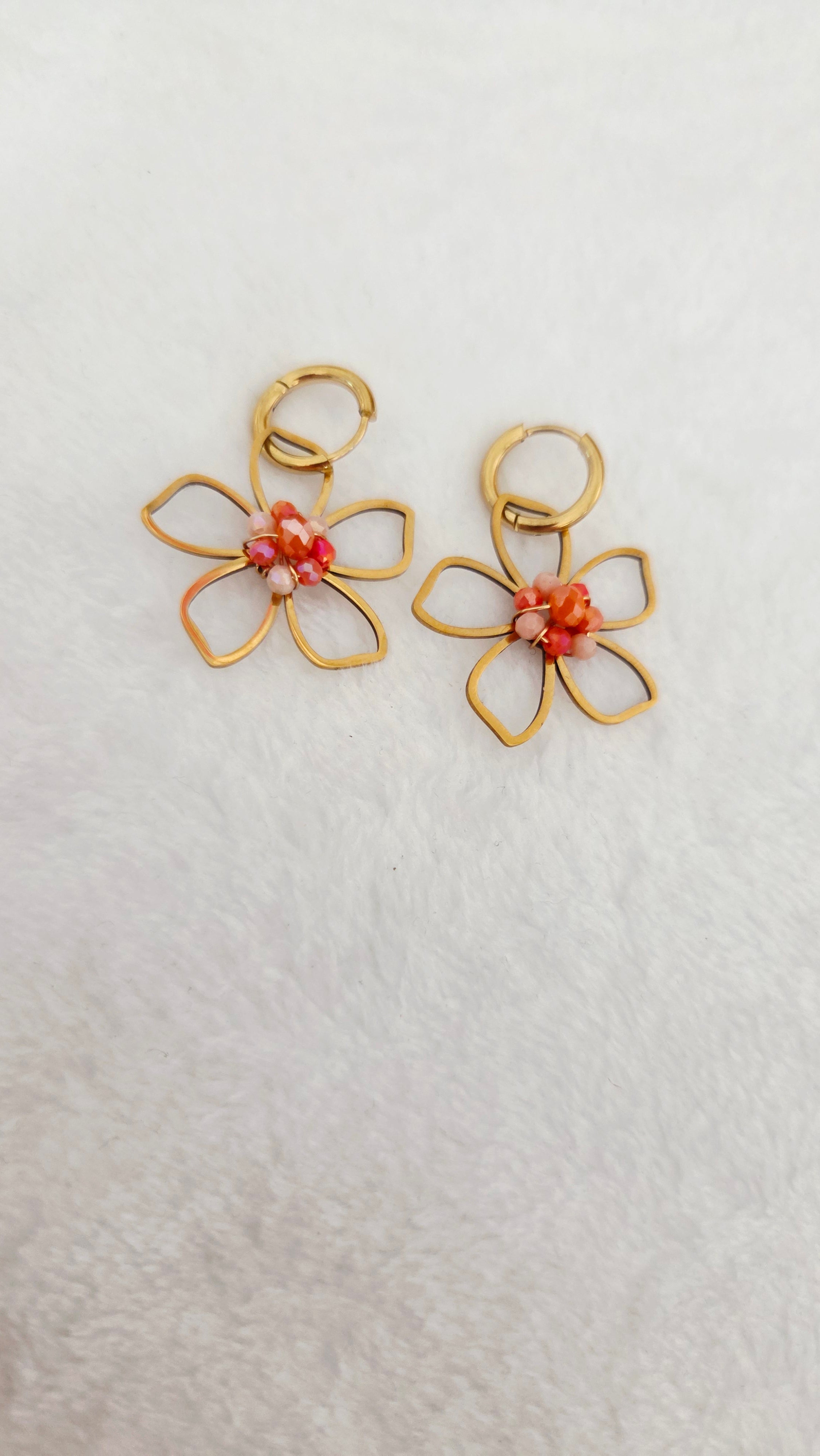 Boucles d’Oreilles Fleur Doré Perle Colorée