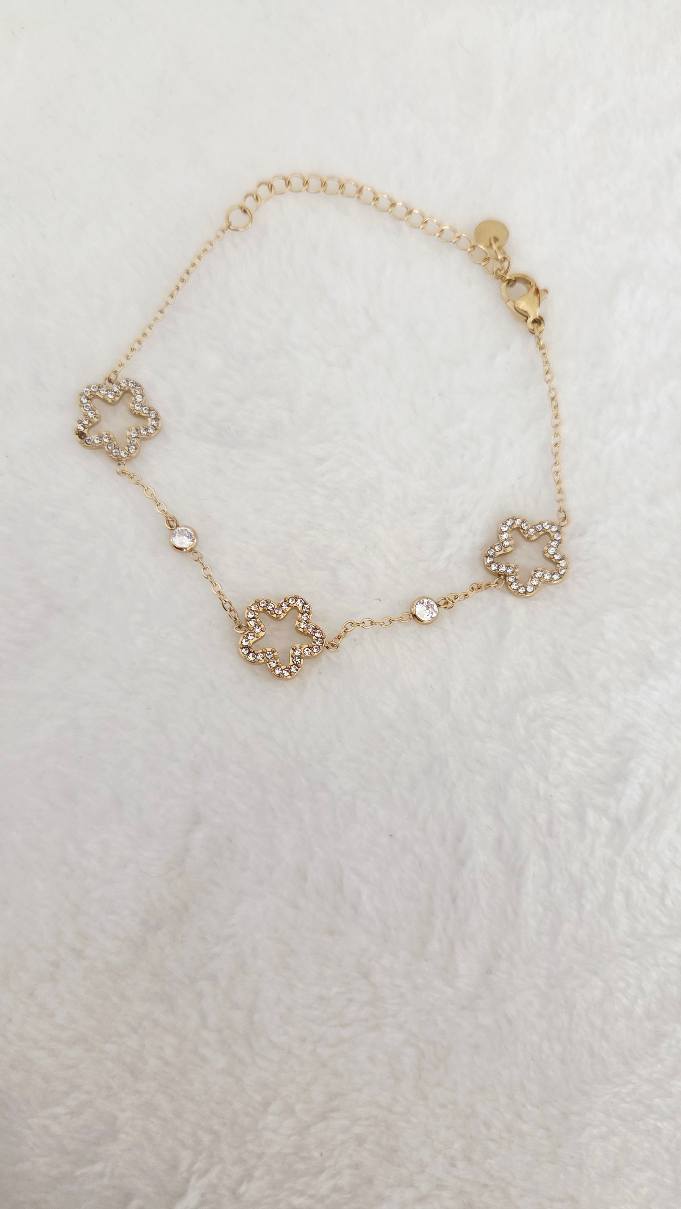 Bracelet Trèfle Strass Doré