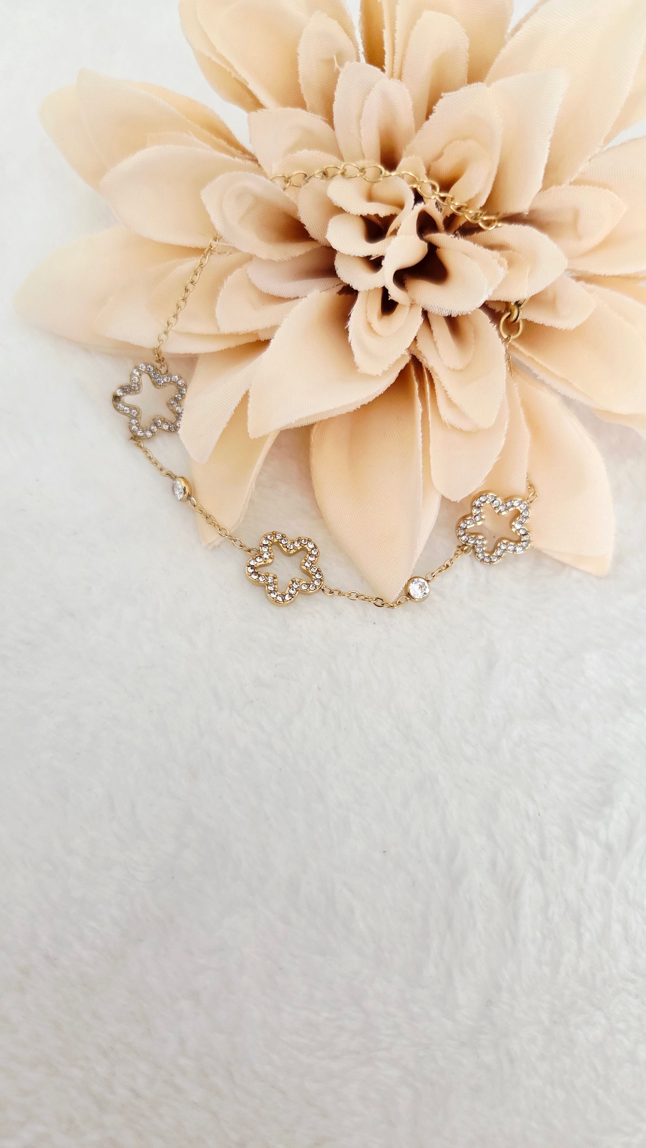 Bracelet Trèfle Strass Doré
